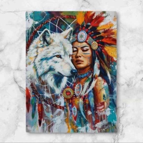 Other - 🌟NEW🌟 Native American Woman & White Wolf Canvas Art